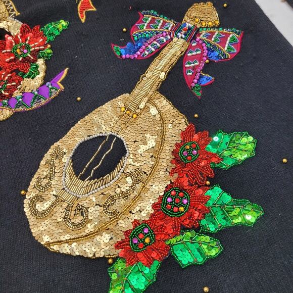 Vintage Marisa Christina ornate christmas instruments sequin sweater - Picture 4 of 11